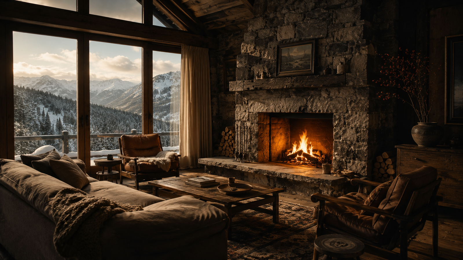 A fireplace in an alpine house