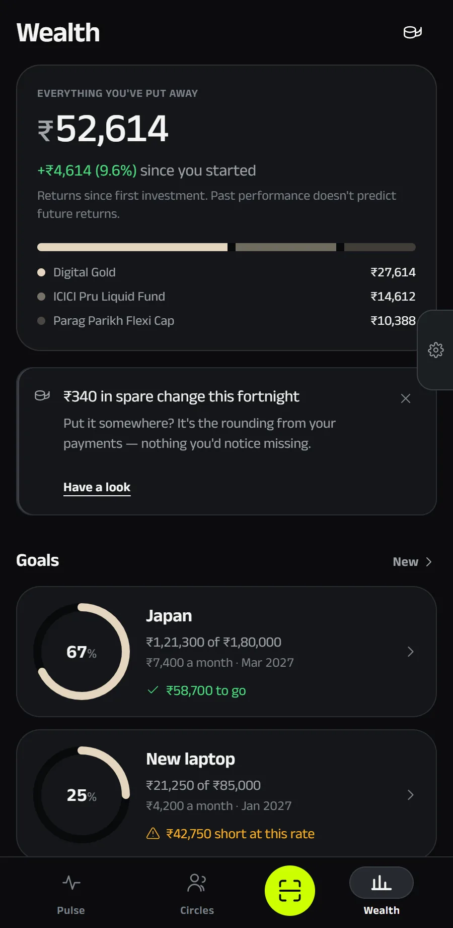 ANKA Wealth · goal rings, micro-SIPs and a net worth tracker