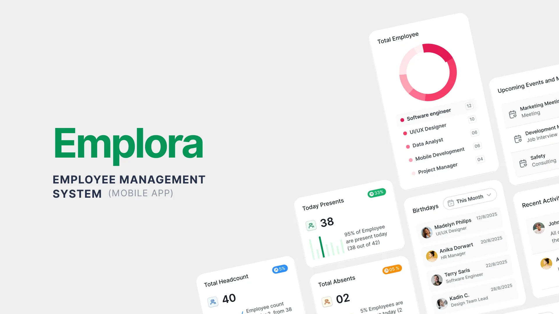 Emplora · employee management system, mobile app