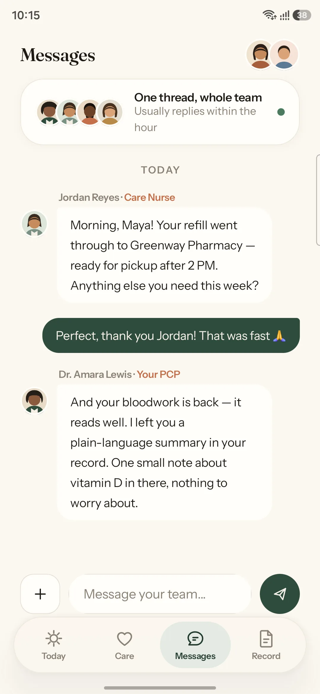 Team message thread