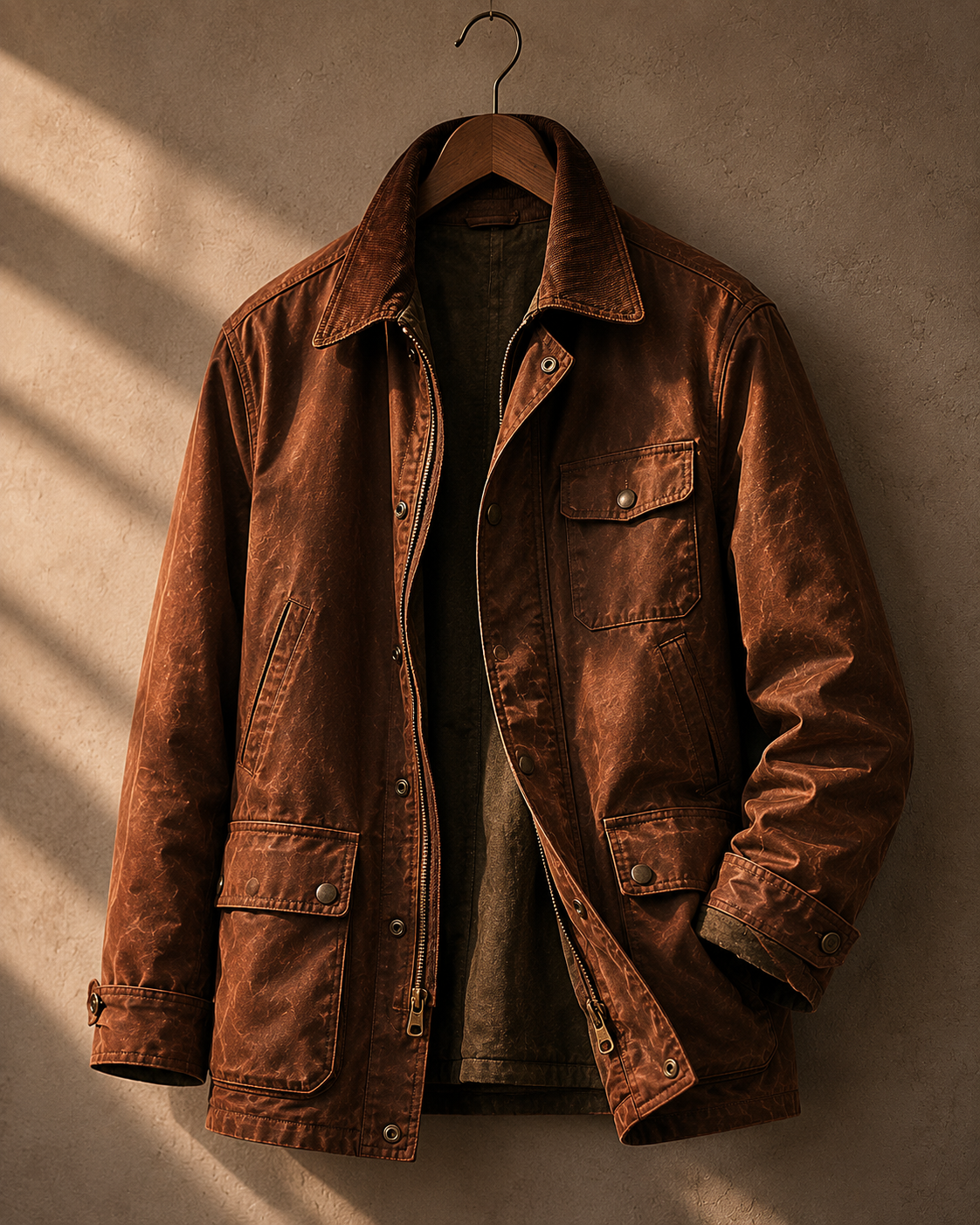 Rust waxed-cotton field jacket