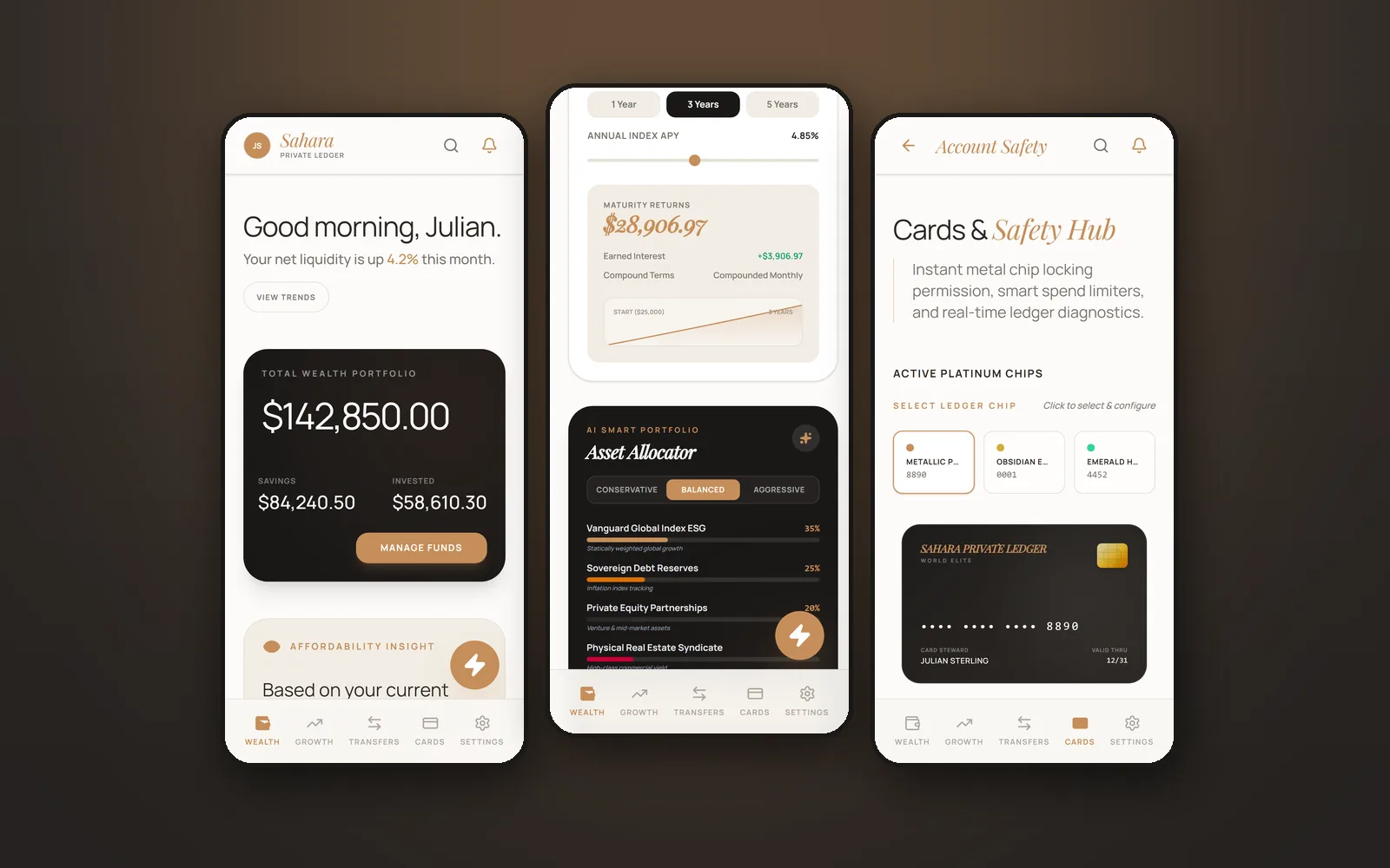Sahara Financial Ledger: goal-first private wealth app